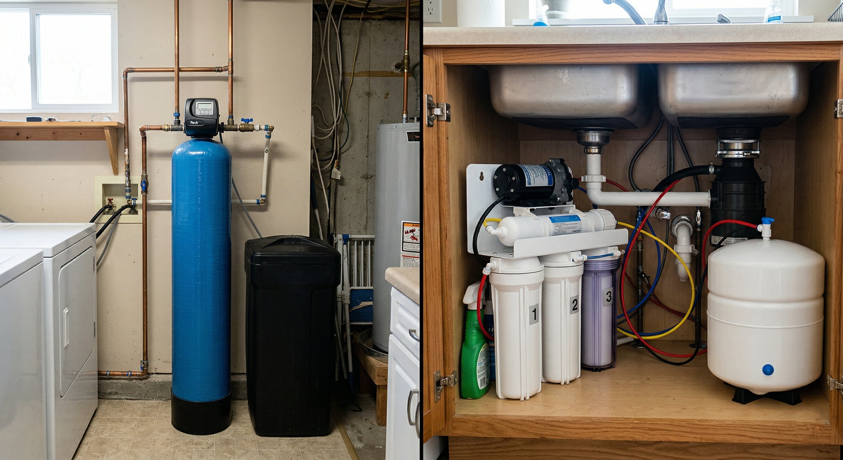 Water softener and reverse osmosis system side by side comparison